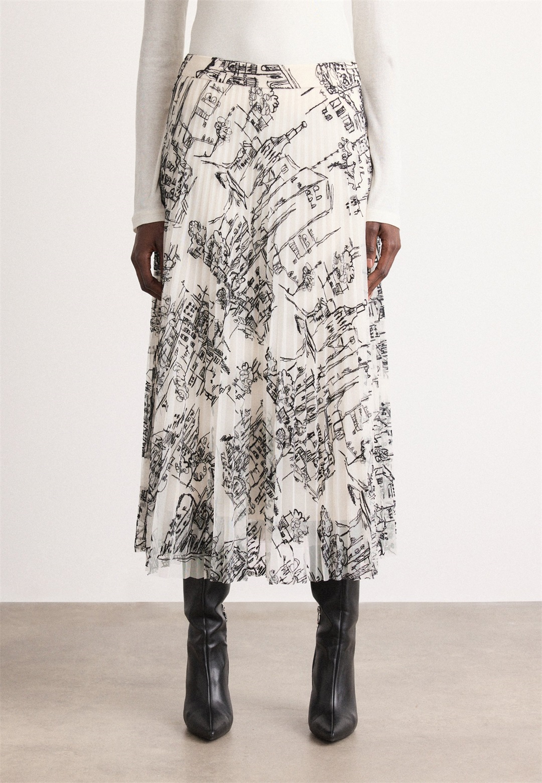 Marc Cain Faltenrock - smoke/offwhite