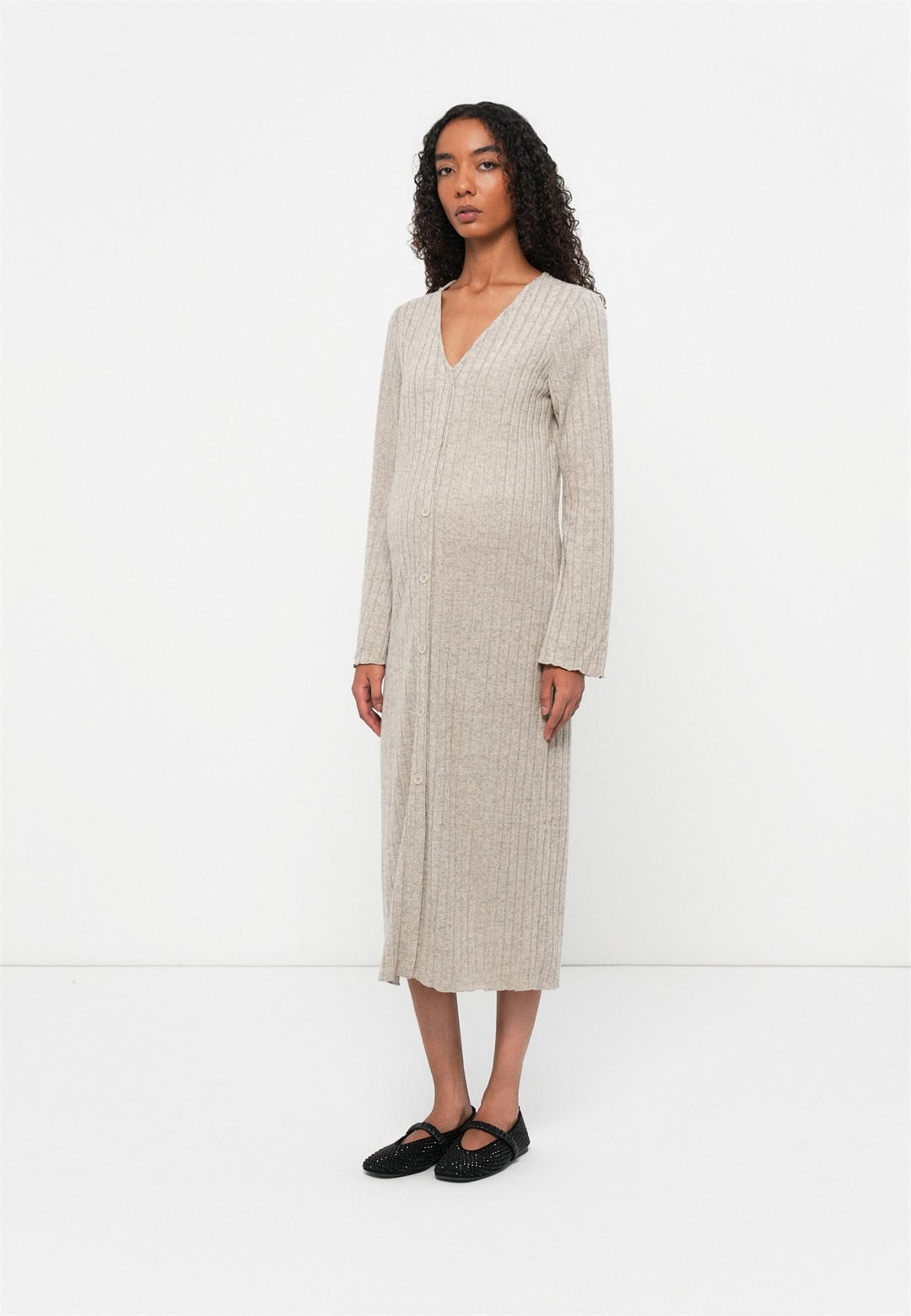 MAMALICIOUS FELIZIA LIA DRESS - Strickkleid - birch melange/beige