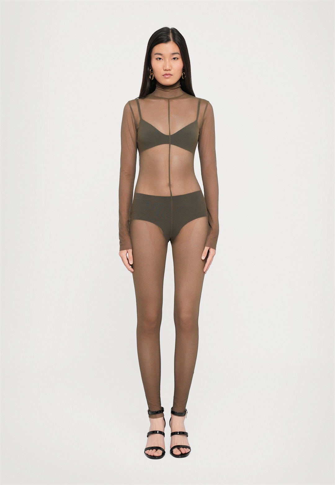 Norma Kamali LONG SLEEVE SLIM FIT TURTLE CATSUIT - Jumpsuit - bark/dunkelbraun