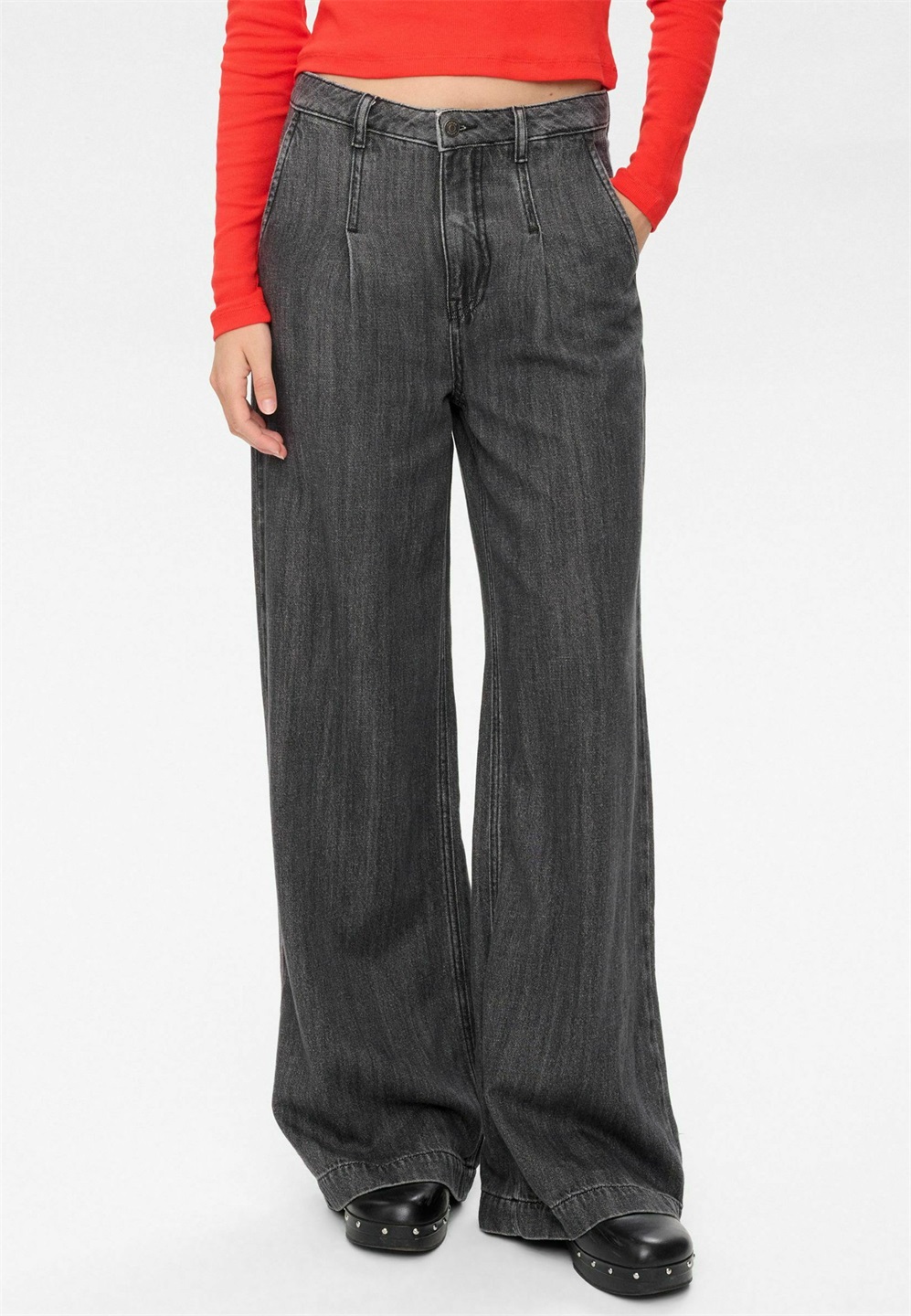 Nümph NUSEOUL LONG - Loose Jeans - medium grey denim/grey denim