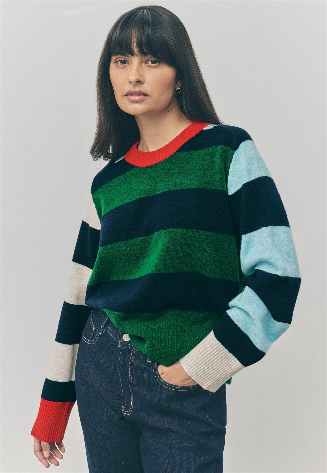 Next CREW NECK - Strickpullover - multi colour stripe/blau