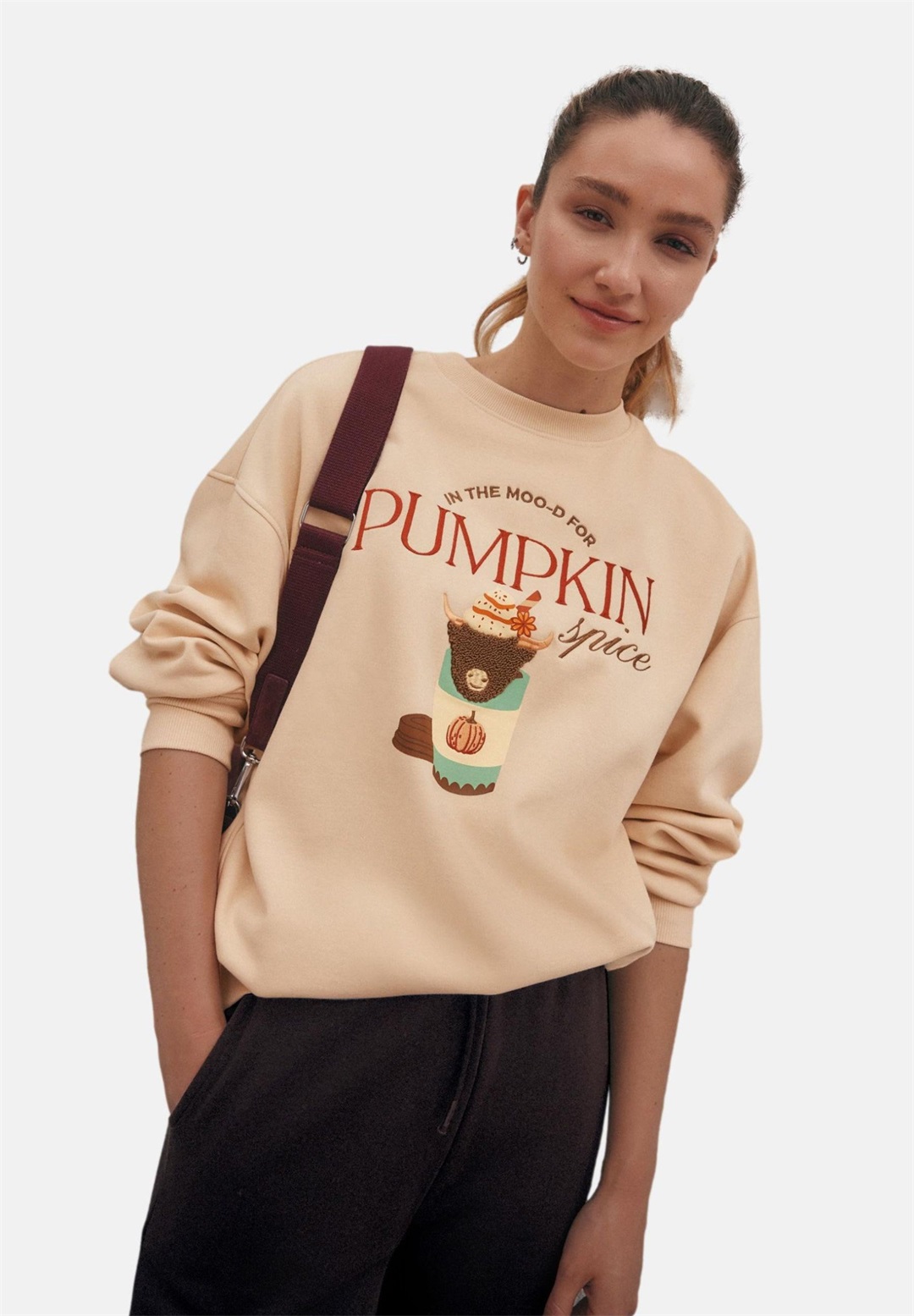 Next RELAXED FIT HAMISH THE HIGHLAND COW AUTUMNAL PUMPKIN SPICE LATTE SEASONAL GRAPHIC WITH HEAVY DETAIL - Sweatshirt - neutral/beige
