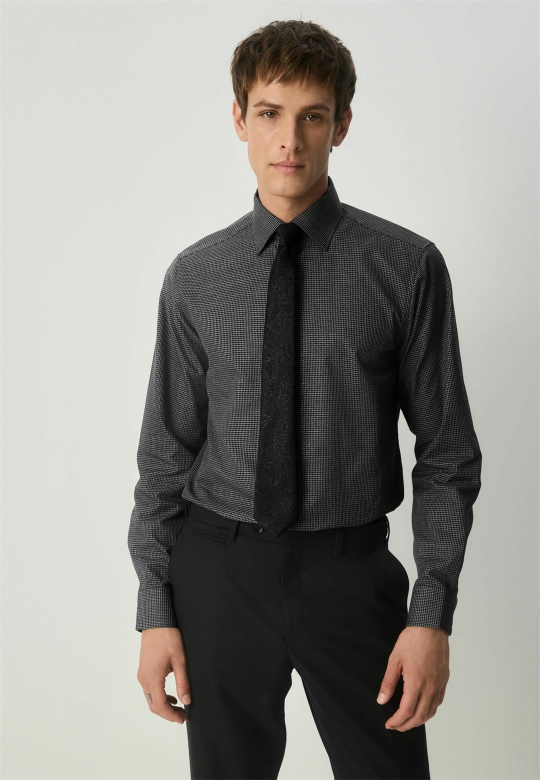 Next REGULAR FIT - TIE PARTY PACK SET - Hemd - grey texture black paisley/grau