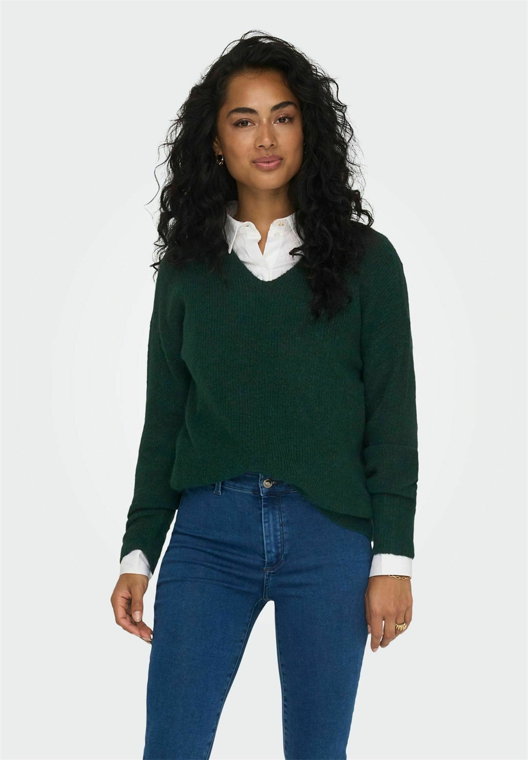 ONLY ONLCAMILLA V-NECK LS - Strickpullover - scarab/dunkelgrün