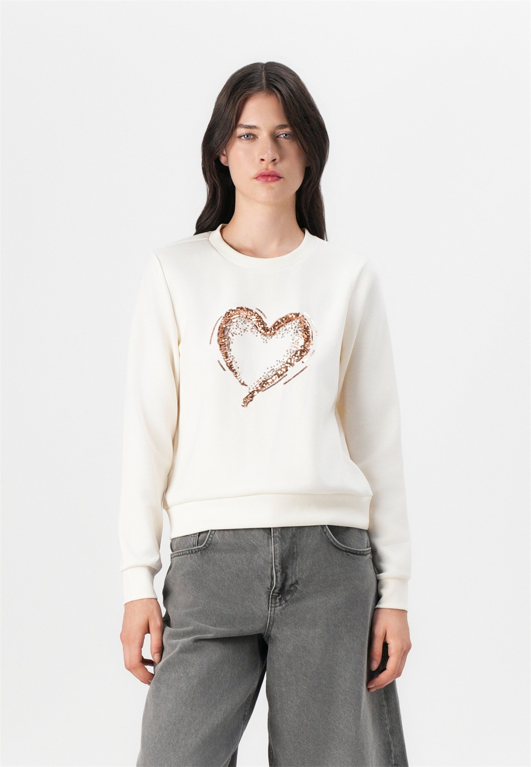 ONLY ONLMARCY O NECK - Sweatshirt - cloud dancer/offwhite
