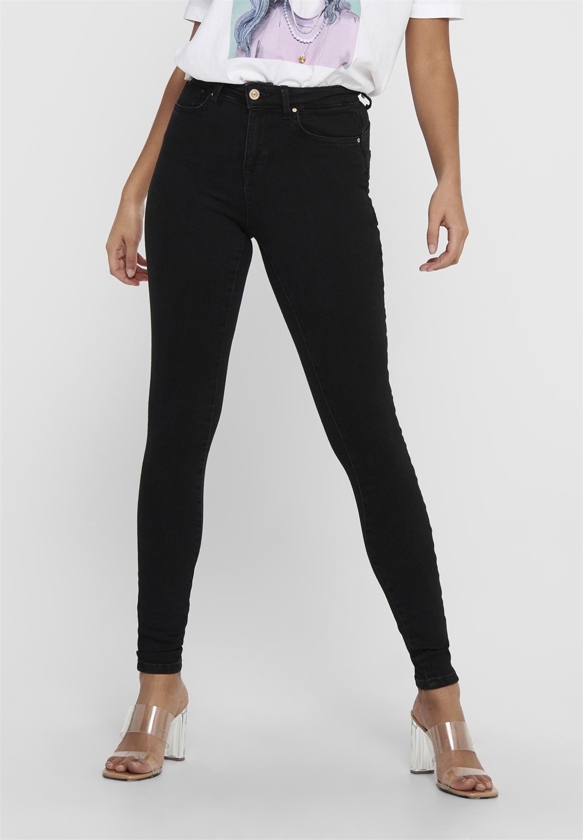 ONLY ONLPOWER LIFE MID UP - Jeans Skinny Fit - black/schwarz