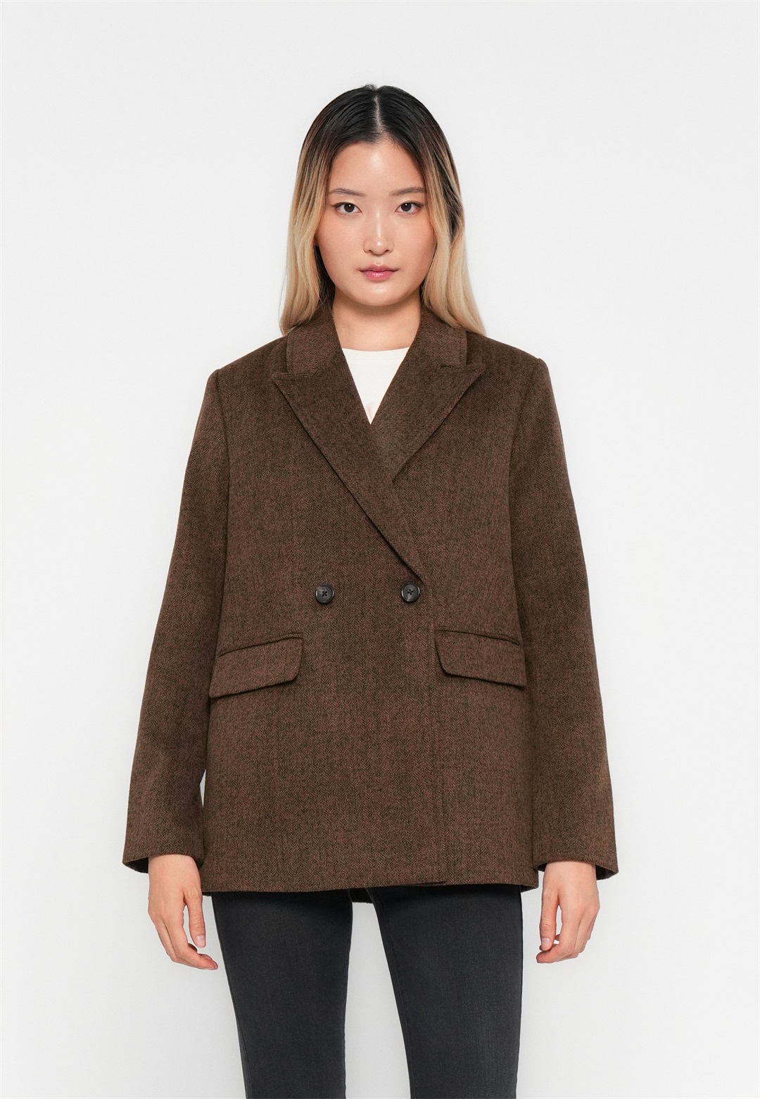 ONLY ONLJONNA BLAZER COAT - Kurzmantel - bison/schwarz