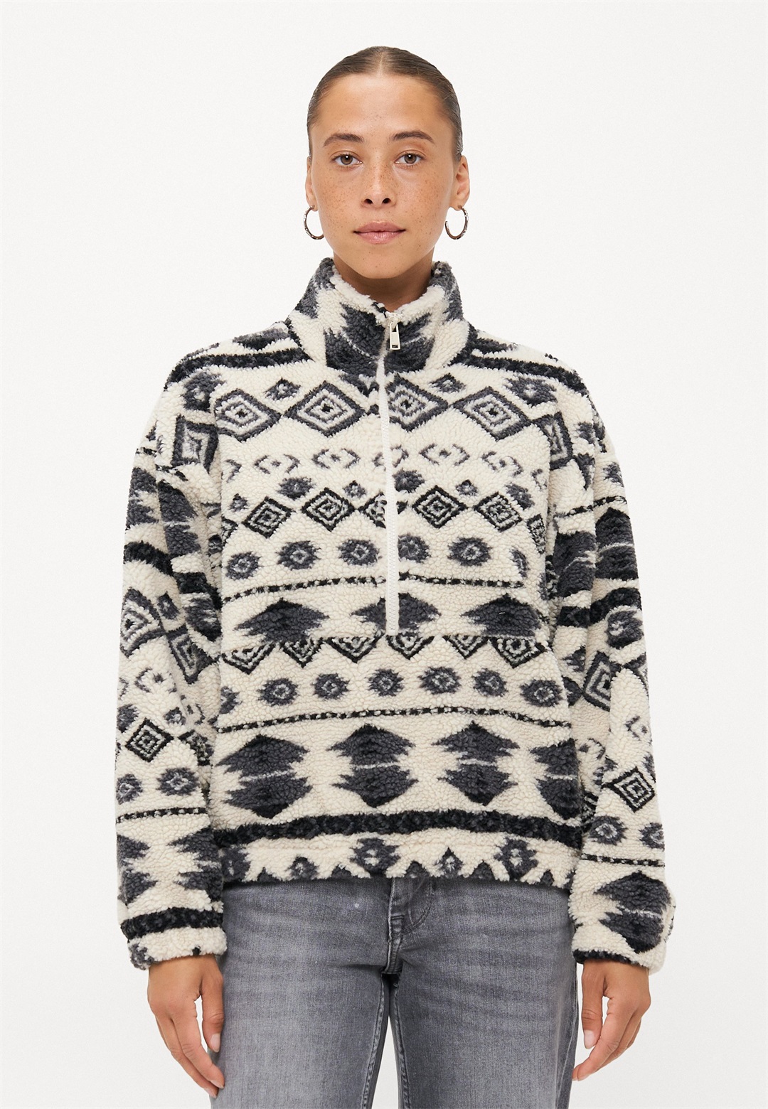 ONLY Petite ONLJANNE AZTEC HALFZIP - Fleecepullover - birch/beige-meliert
