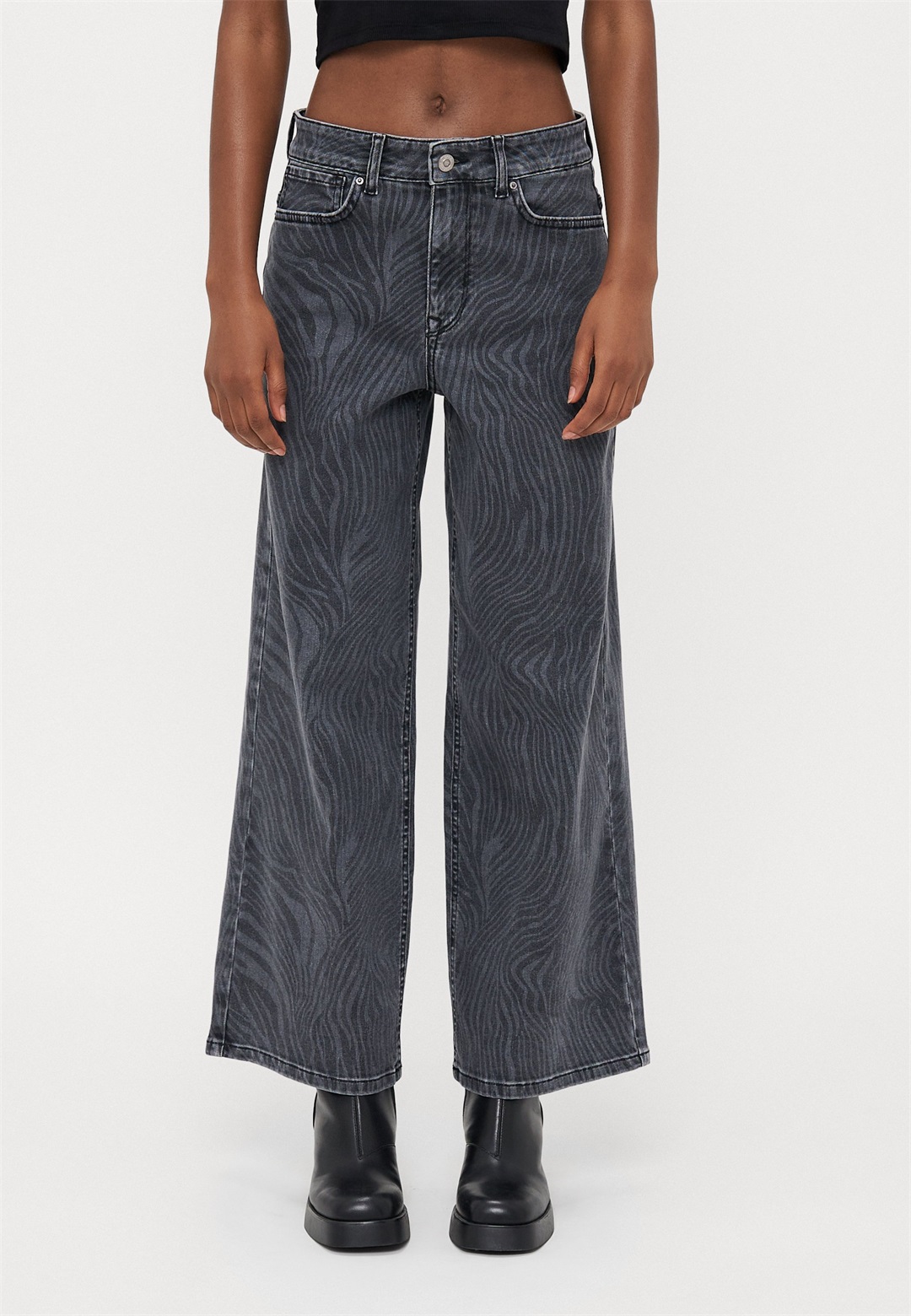 ONLY Petite ONLMADISON BLUSH ZEBRA - Wide Leg - grey denim