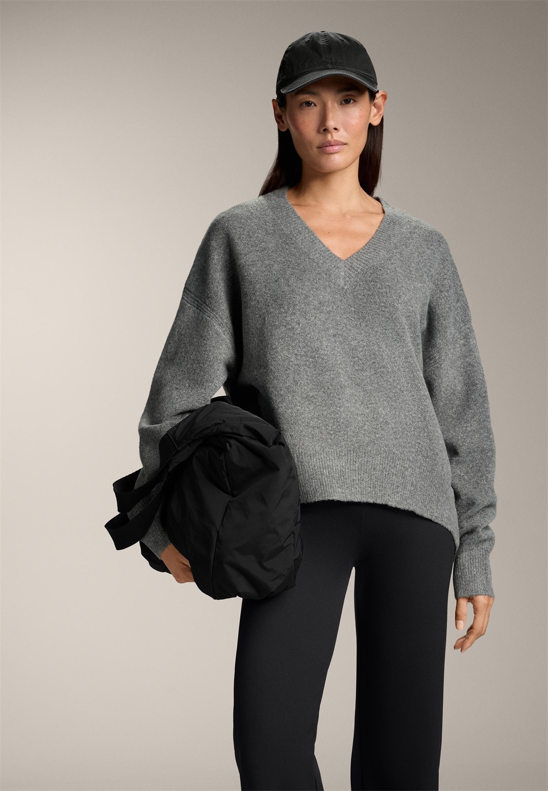 OYSHO SOFT KNIT V-NECK - Strickpullover - light grey/hellgrau