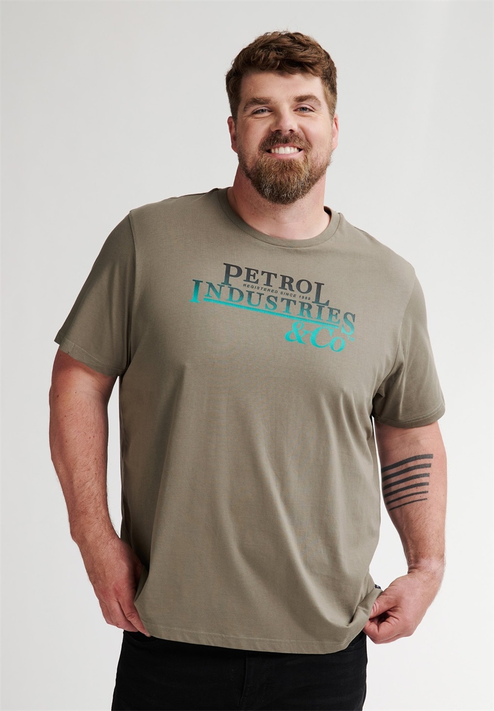Petrol Industries T-Shirt print - mossy stone/stein