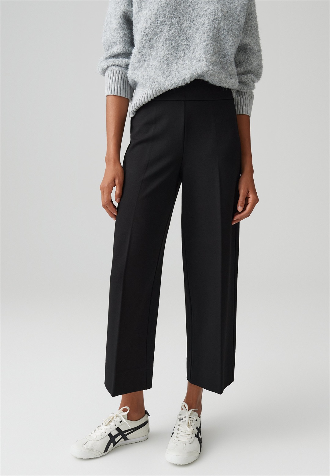 OPUS HIGH RISE CROPPED WIDE FIT - Stoffhose - black/schwarz