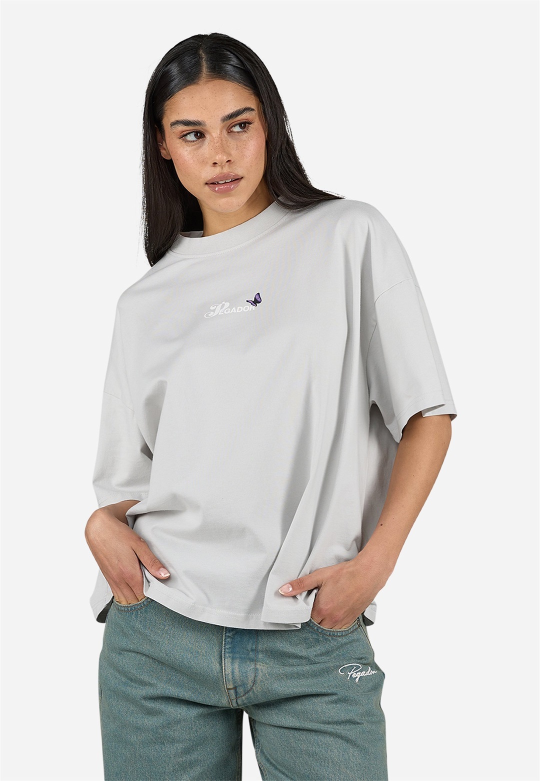 Pegador NORIA HEAVY OVERSIZED TEE - T-Shirt print - washed pure grey/flieder