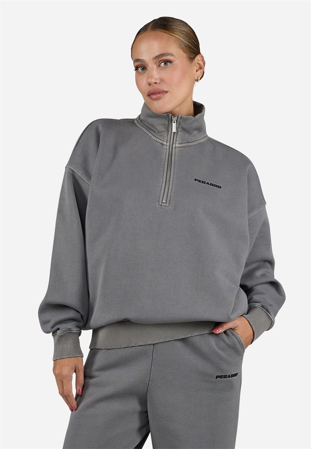 Pegador NAYA OVERSIZED HALFZIP - Sweatshirt - vintage grey/black gum/grau