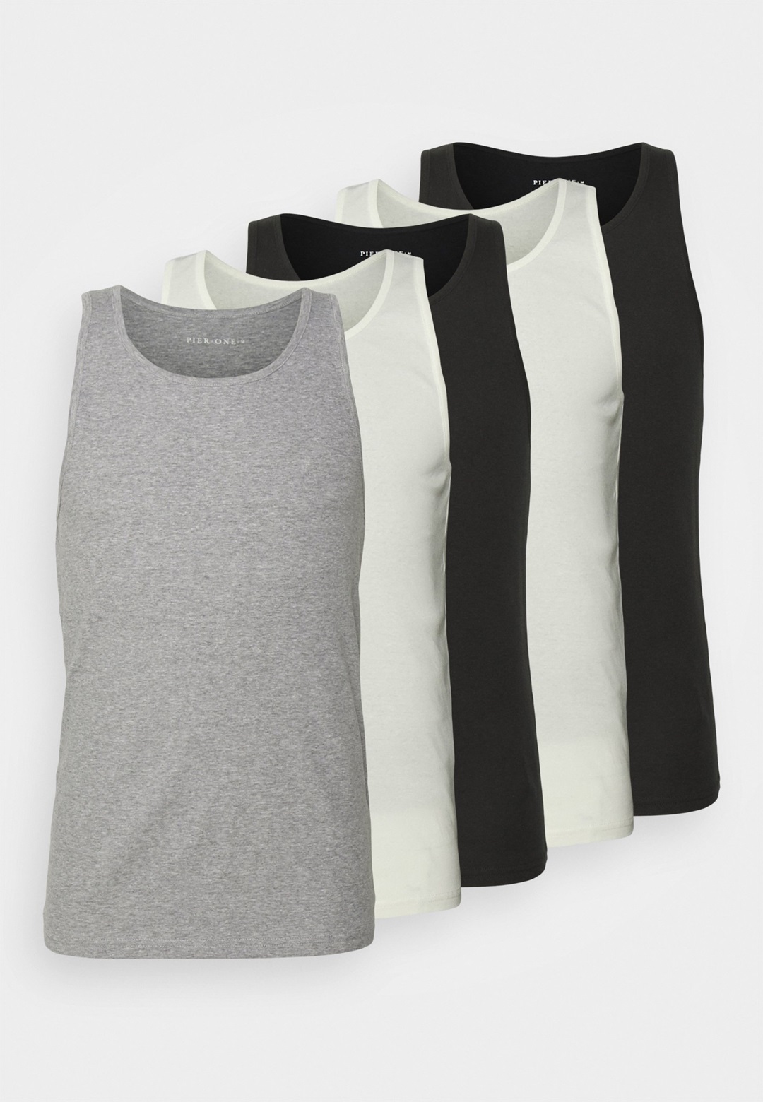 Pier One 5 PACK - Unterhemd/-shirt - 802 - black_102 - grey_001 - white/schwarz