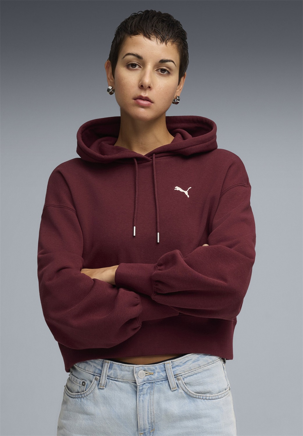 Puma WARDROBE ESS RELAXED FIT - Kapuzenpullover - ruby shimmer/rot