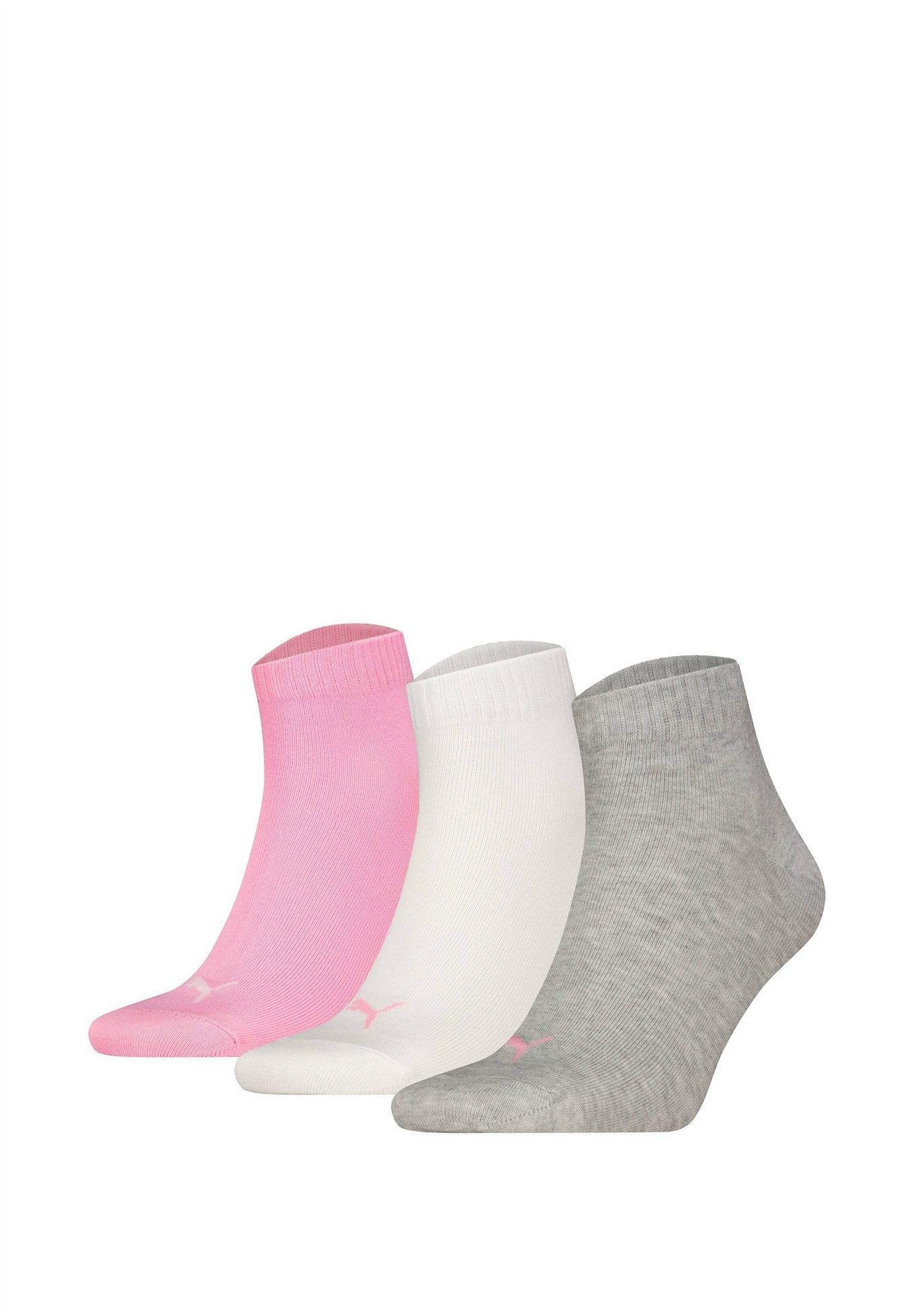 Puma UNISEX QUARTER 3ER PACK - PLAIN LOGO - Socken - grau weiß rosa/pink