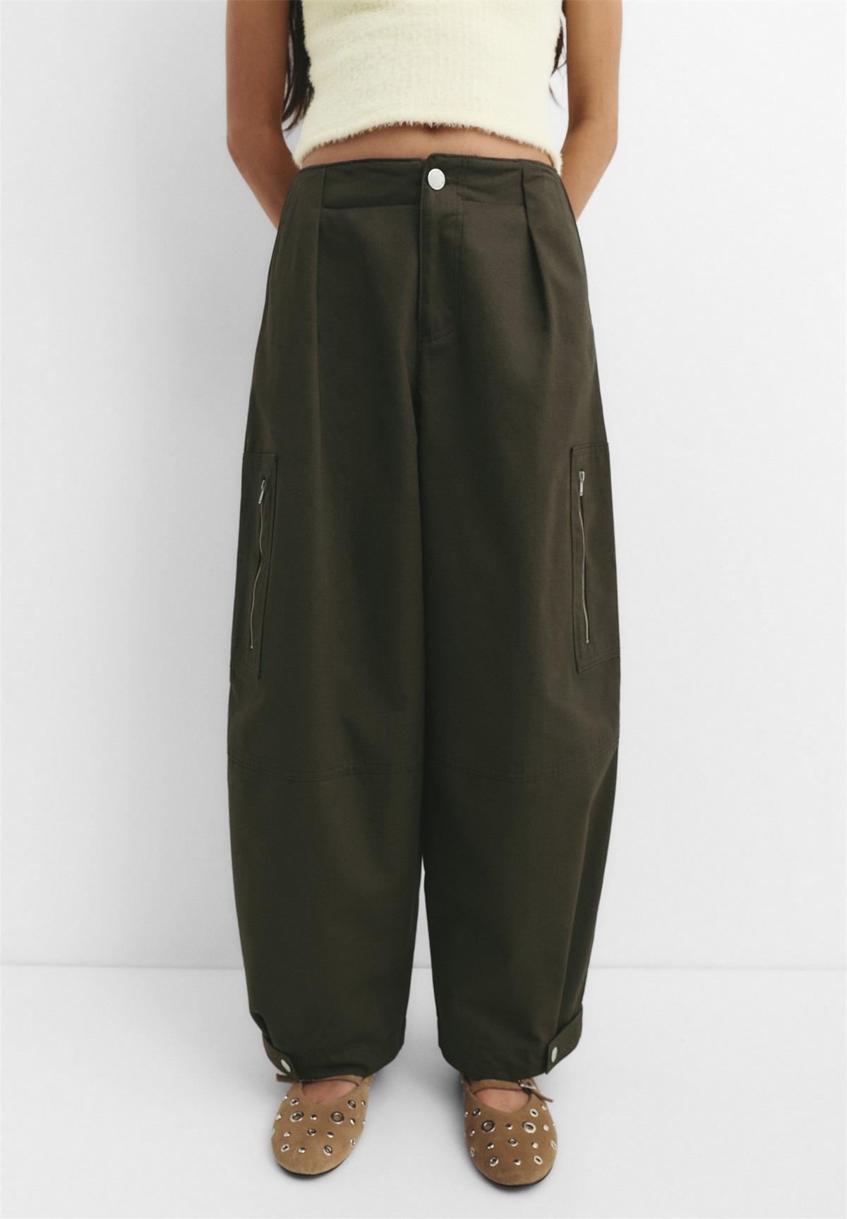 PULL&BEAR BALLOON FIT - Stoffhose - khaki