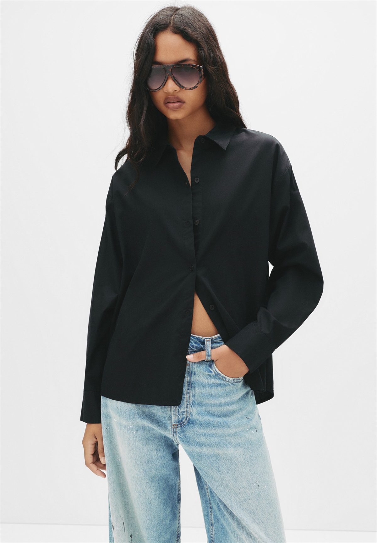 PULL&BEAR Hemdbluse - black/schwarz