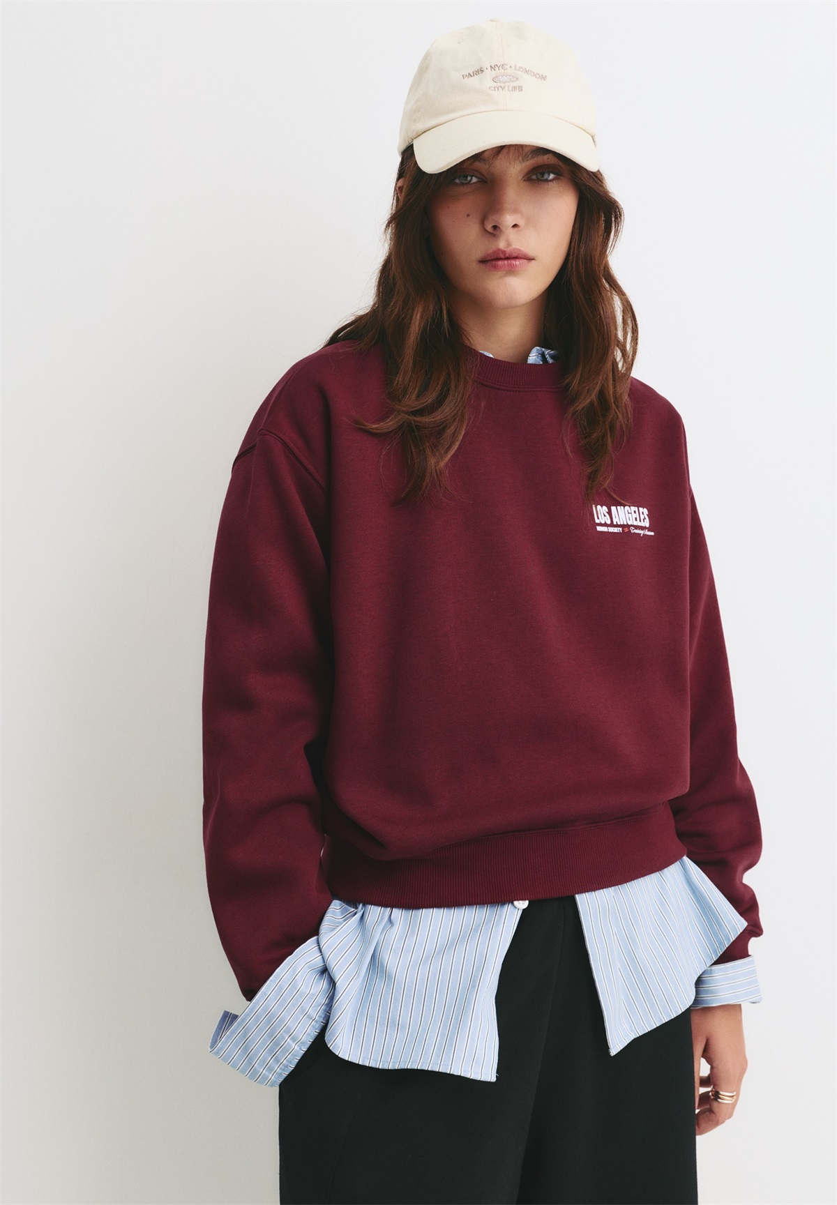 PULL&BEAR LOS ANGELES GRAPHIC - Sweatshirt - dark red/dunkelrot