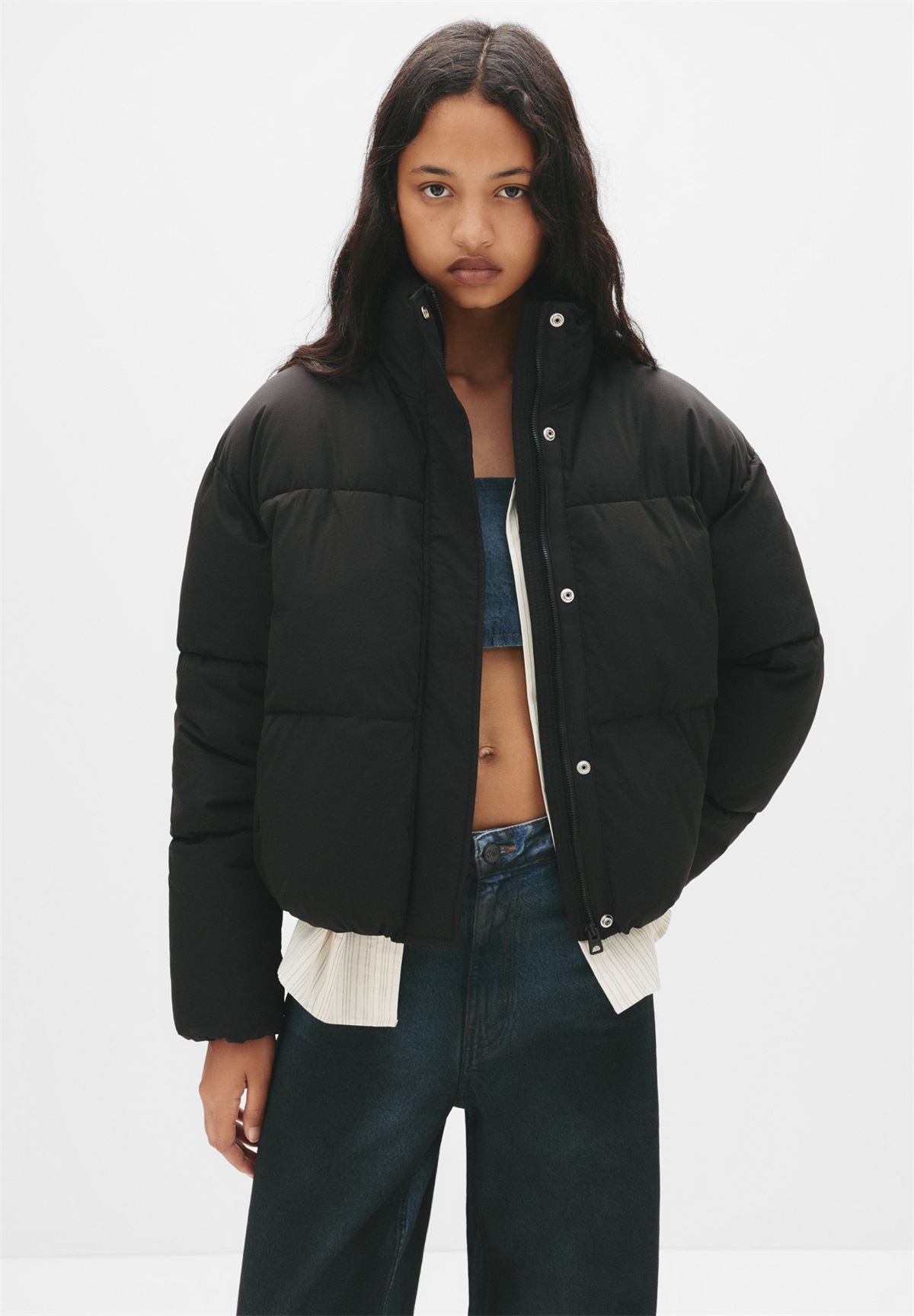 PULL&BEAR PUFFER - Winterjacke - black/schwarz