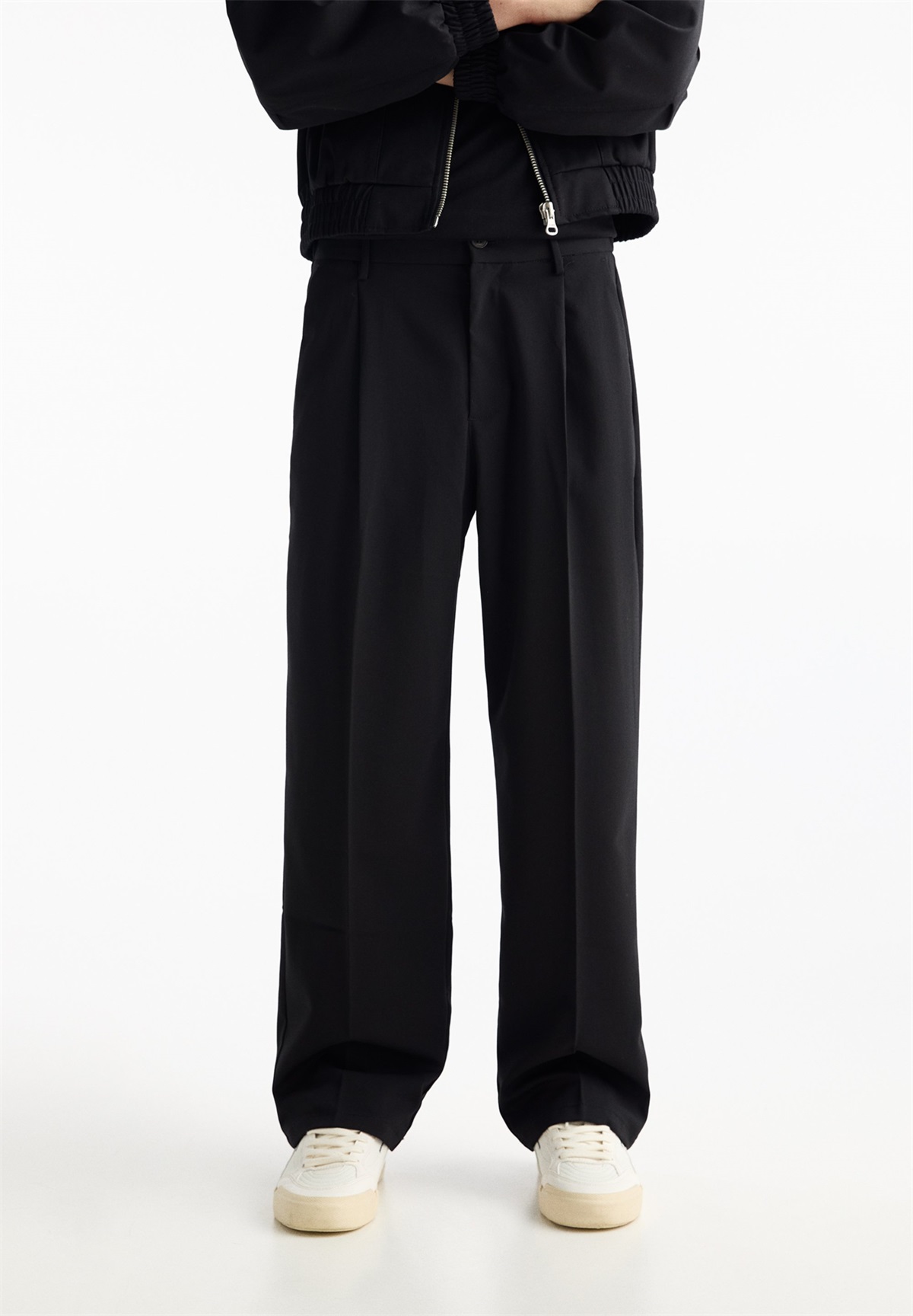 PULL&BEAR WIDE- SMART - Stoffhose - black/schwarz