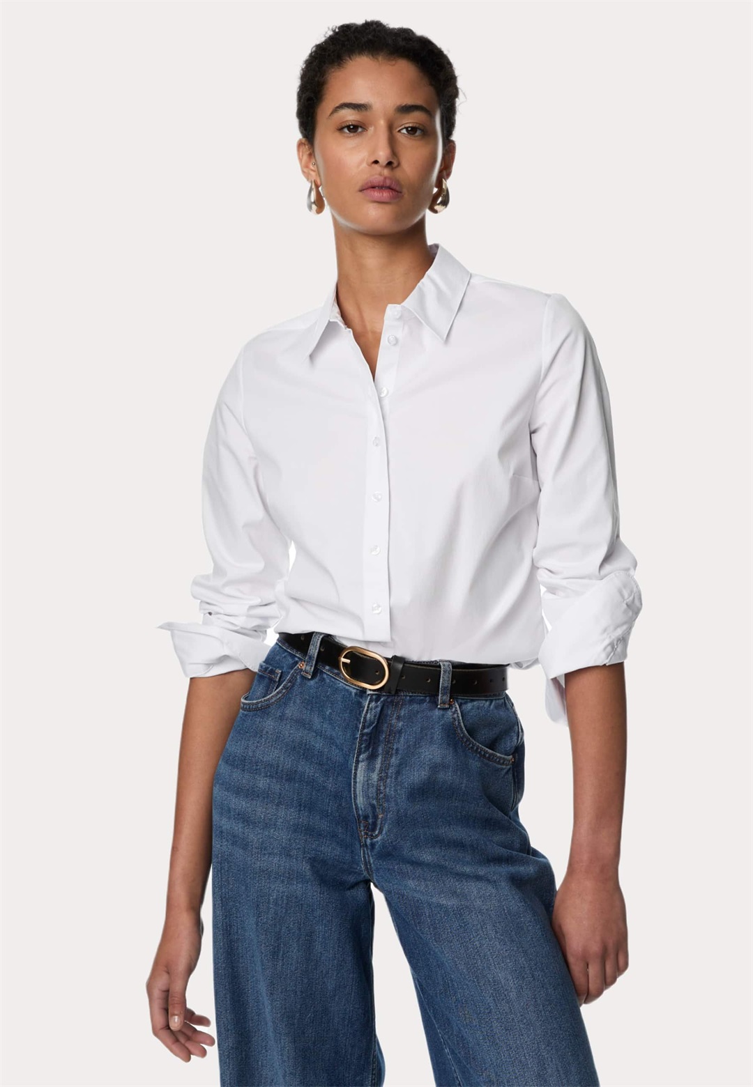 Marks & Spencer Cotton Rich FITTED WORKSHIRT - Hemdbluse - white/weiß