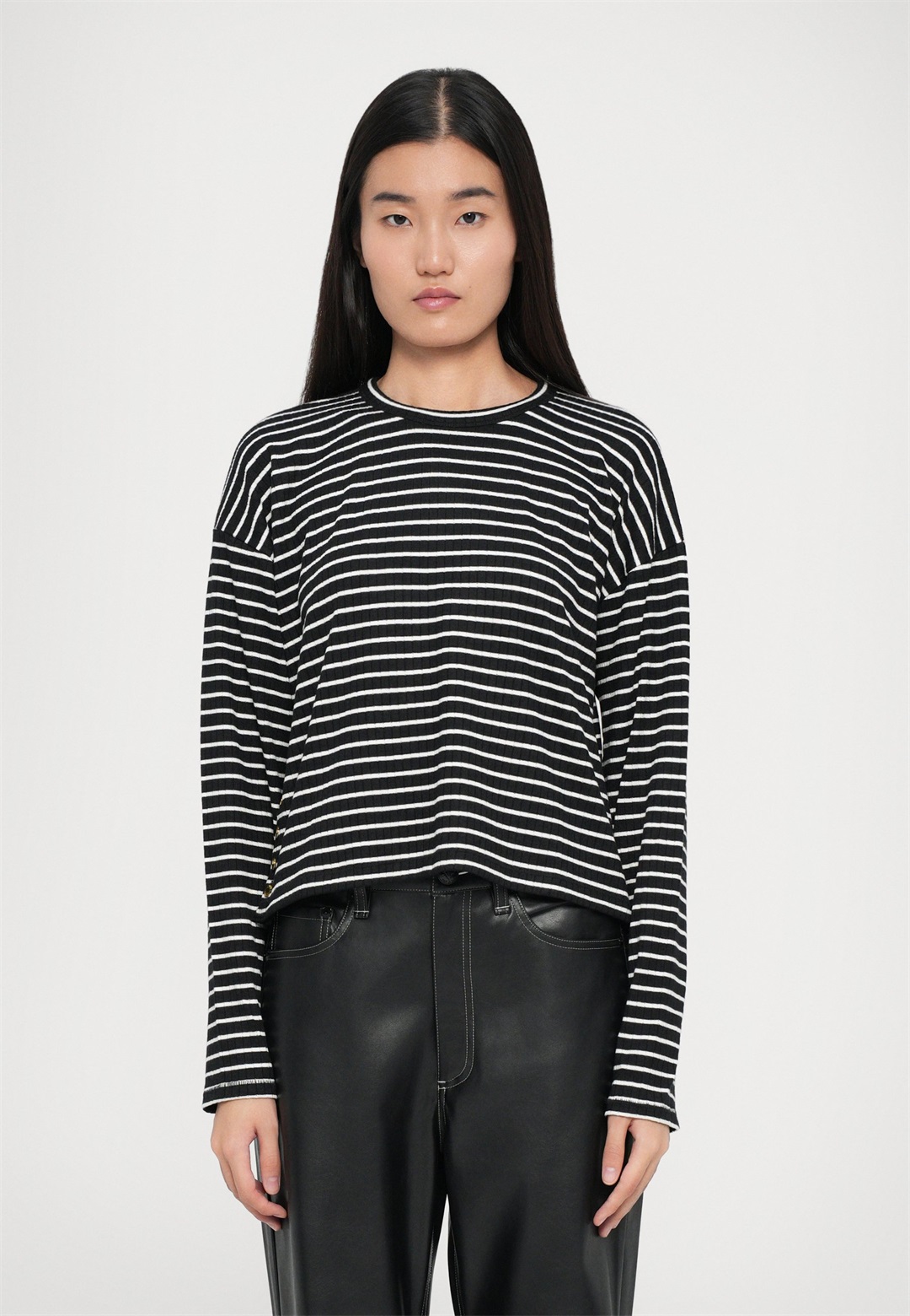 rag & bone STRIPE CREWNECK - Strickpullover - black/schwarz rag & bone STRIPE CREWNECK - Strickpullover - black/schwarz
