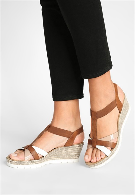 Rieker Plateausandalette - bianco/cognac/braun