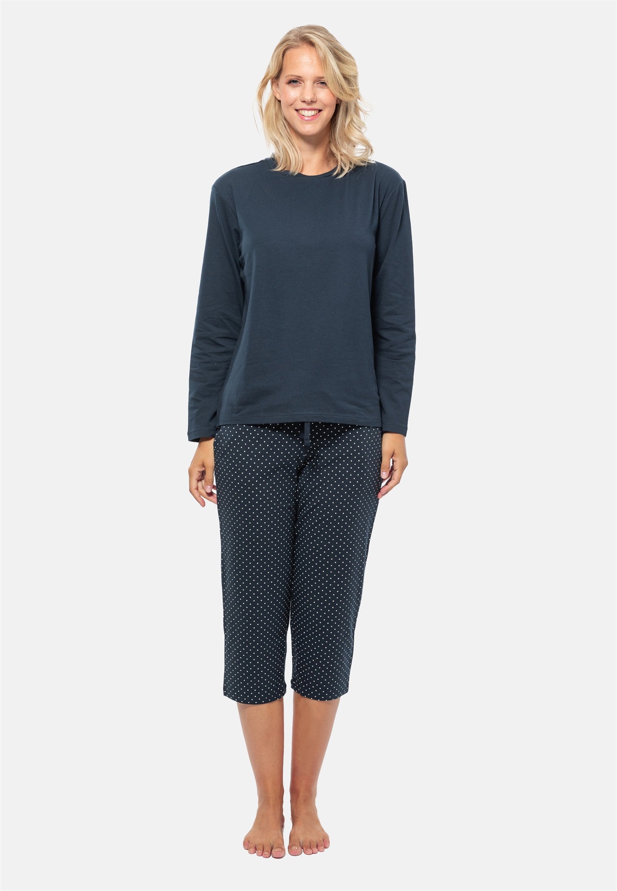 Schiesser SET - Nachtwäsche Set - blau gepunktet dunkelblau/dunkelblau