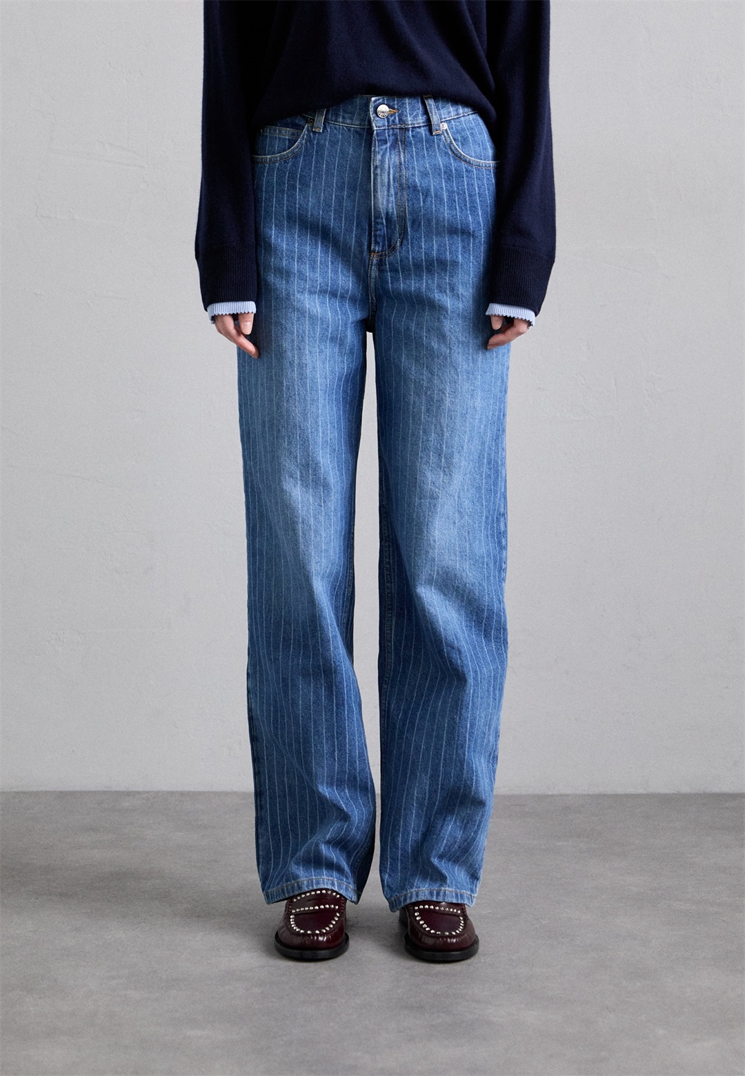 sandro PANTS LASER - Wide Leg - bleu jean/blau