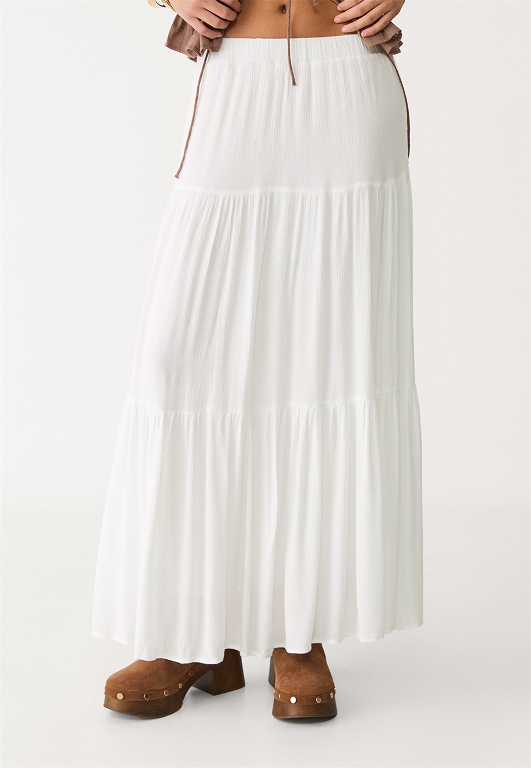 Stradivarius PEASANT - Maxirock - white/weiß