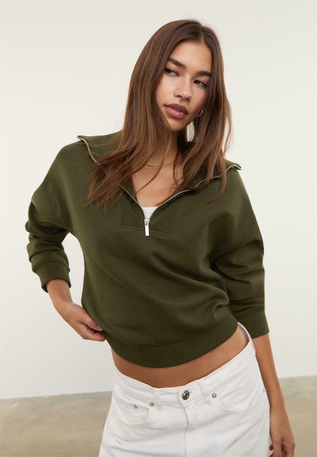 Stradivarius NECK - Sweatshirt - dark green/dunkelgrün