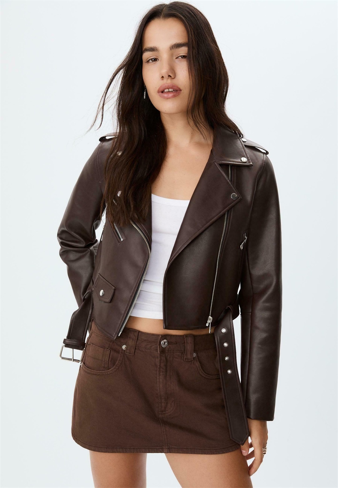 Stradivarius Kunstlederjacke - mottled dark brown/dunkelbraun-meliert