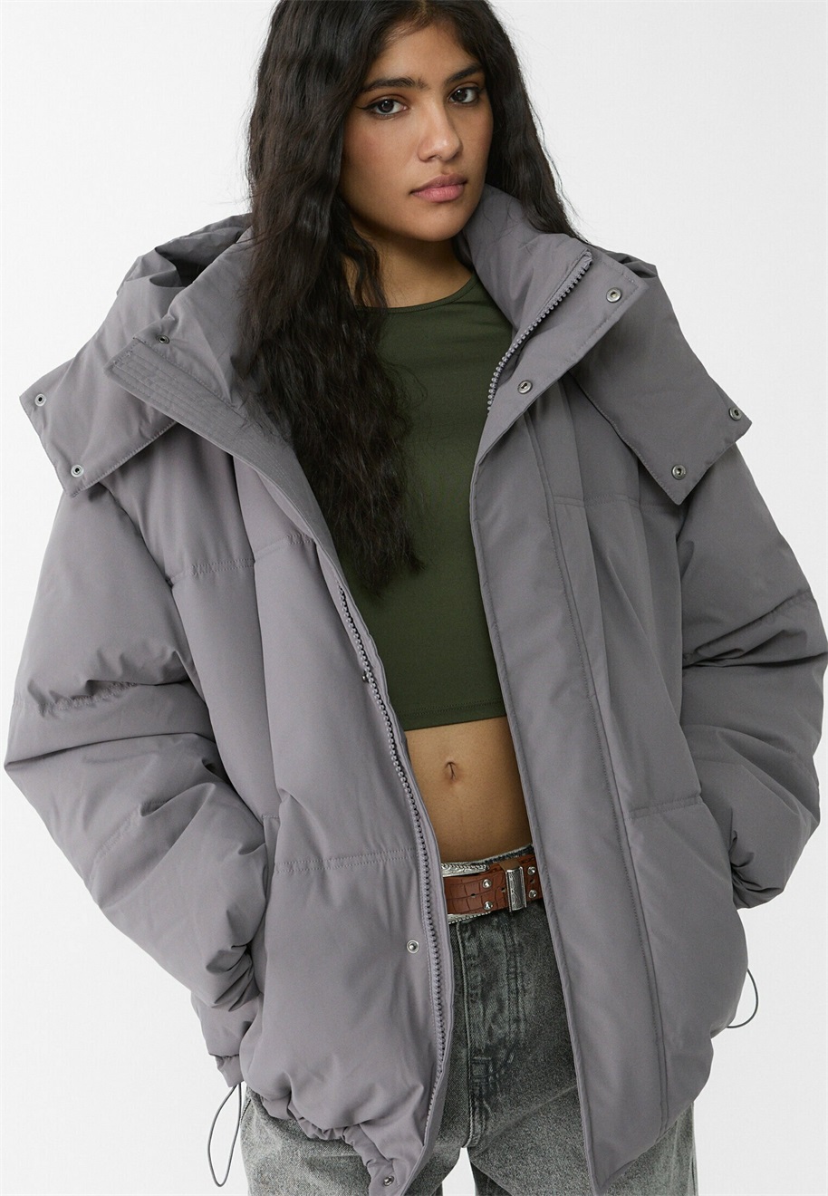 Stradivarius HOODED PUFFER - Wintermantel - silver coloured/silberfarben