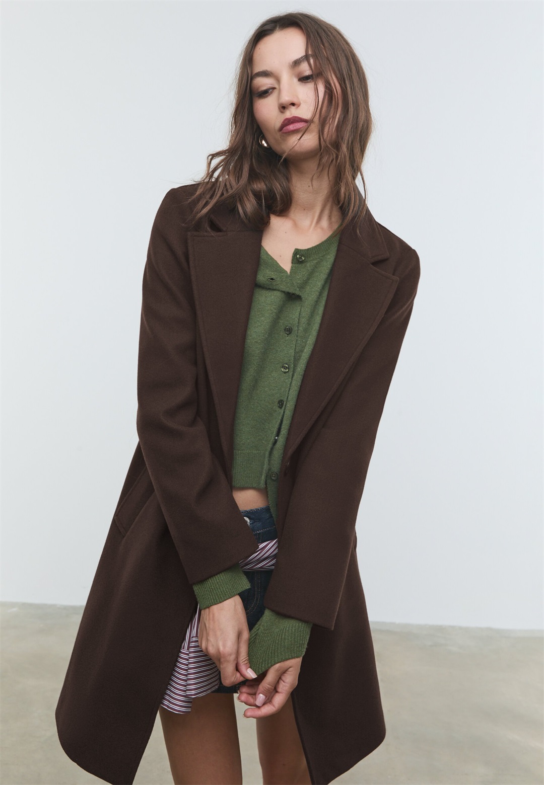 Stradivarius NAPPED - Kurzmantel - mottled brown/dunkelbraun