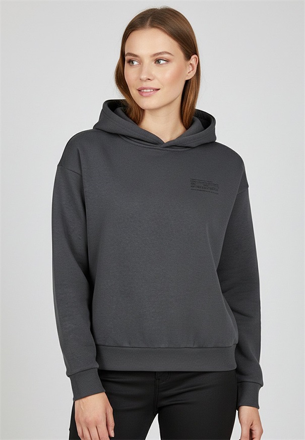 Sublevel MIT PRINT UND ELASTISCHEN BÜNDCHEN - Kapuzenpullover - dunkelgrau/anthrazit