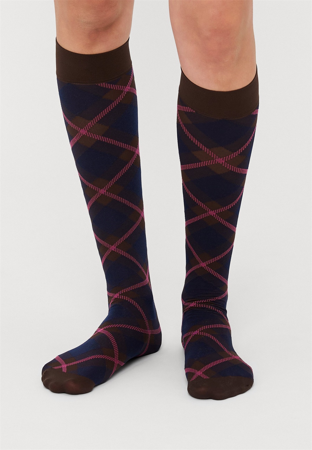 Swedish Stockings FRANKA CHECK SOLID KNEE HIGHS 2 PACK - Kniestrümpfe - dark brown/dunkelbraun