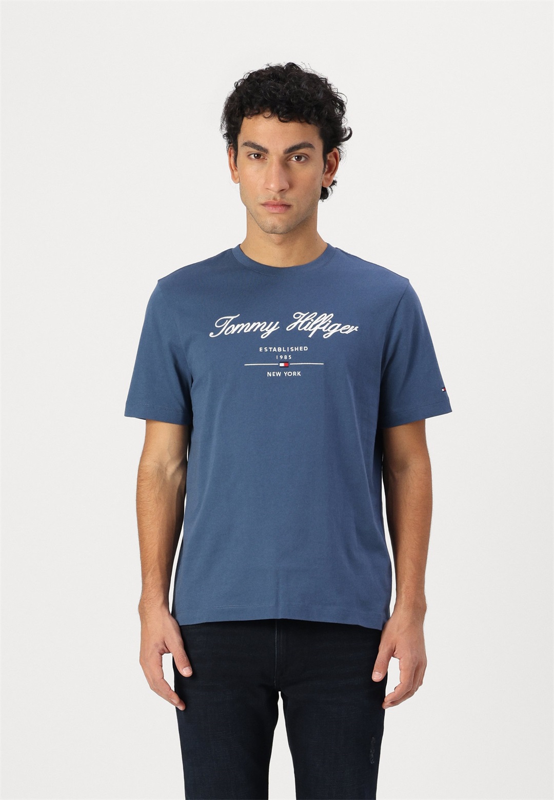 Tommy Hilfiger SCRIPT LOGO TEE - T-Shirt print - aegean sea/blau