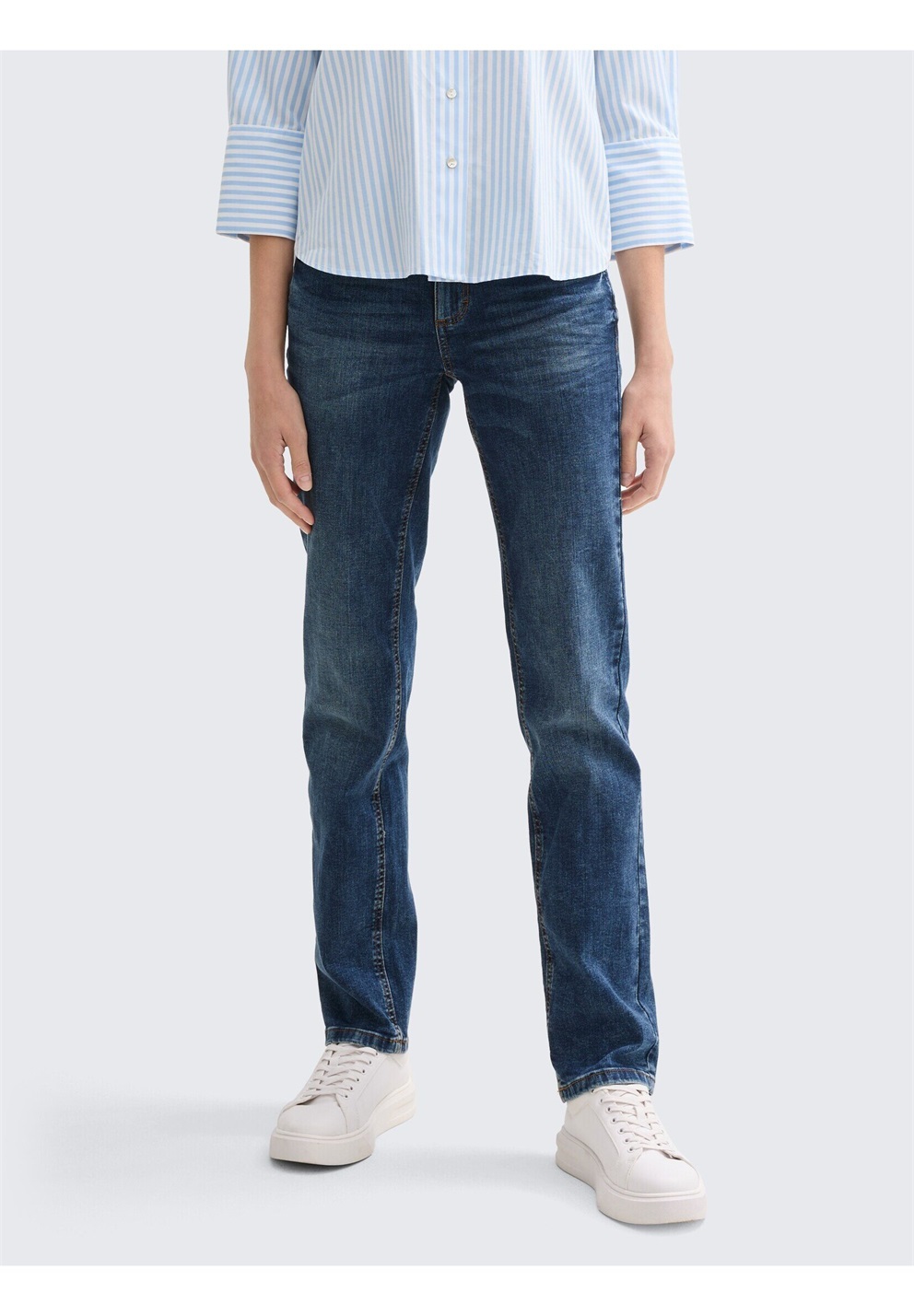 TOM TAILOR TTALEXA Straight - Jeans Straight Leg - mid stone wash denim blue/blue denim