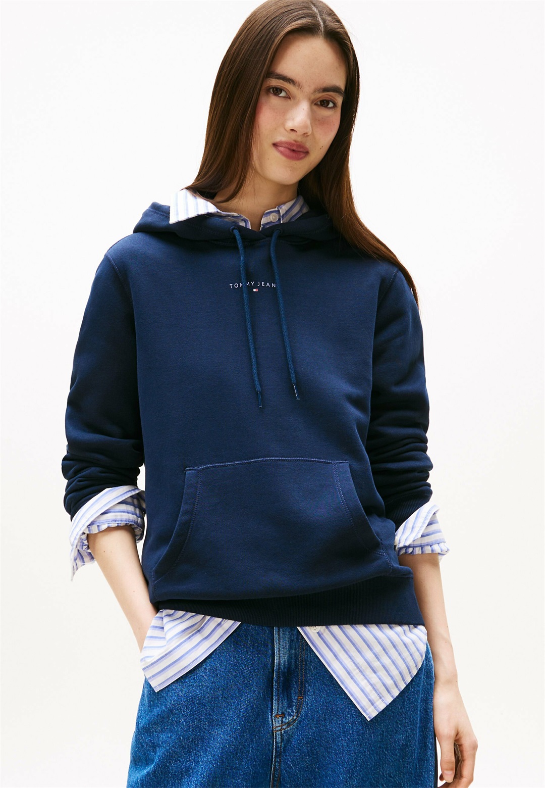 Tommy Jeans LINEAR HOODIE - Kapuzenpullover - dark night navy/dunkelblau