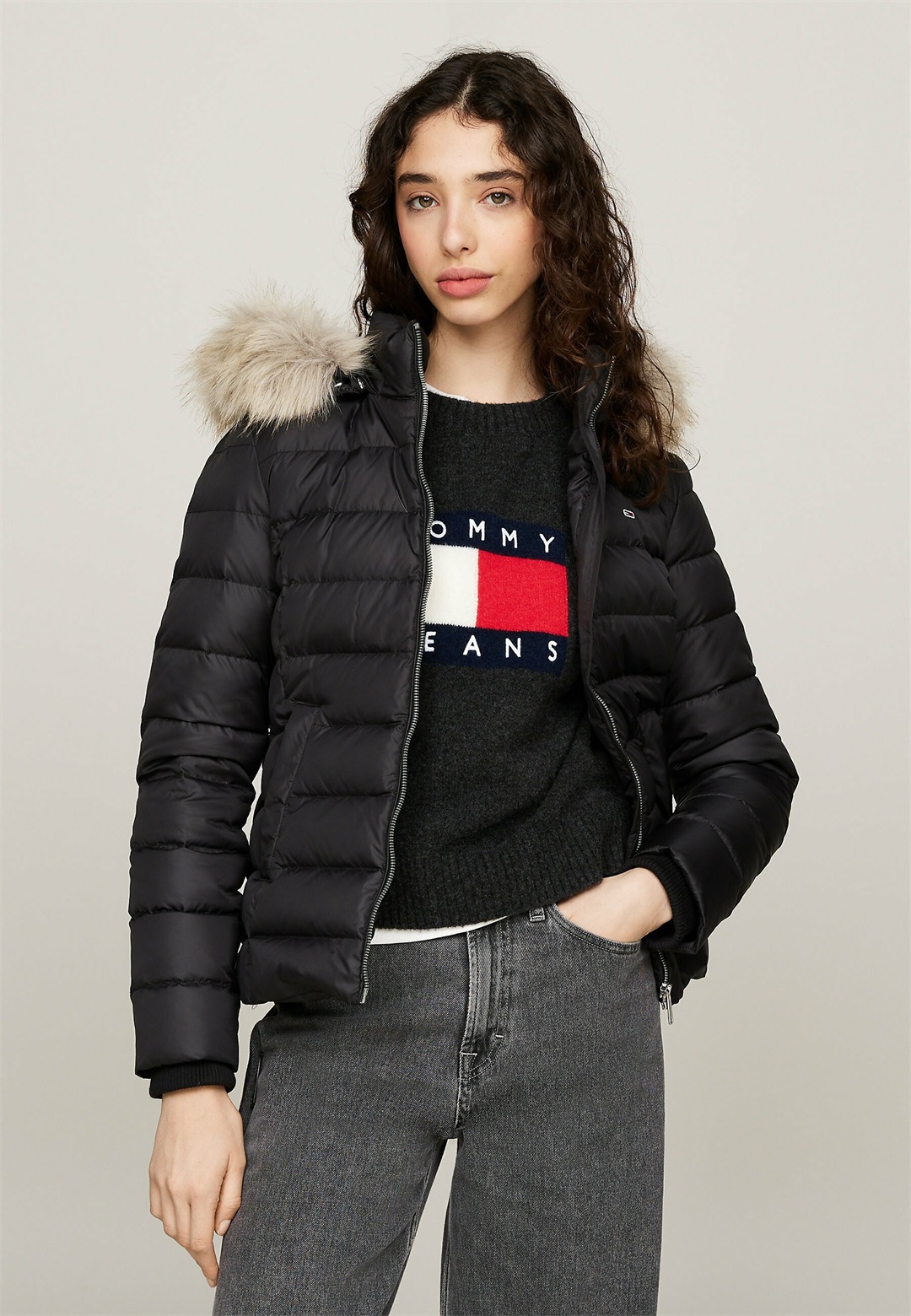 Tommy Jeans HOODED - Daunenjacke - black/schwarz