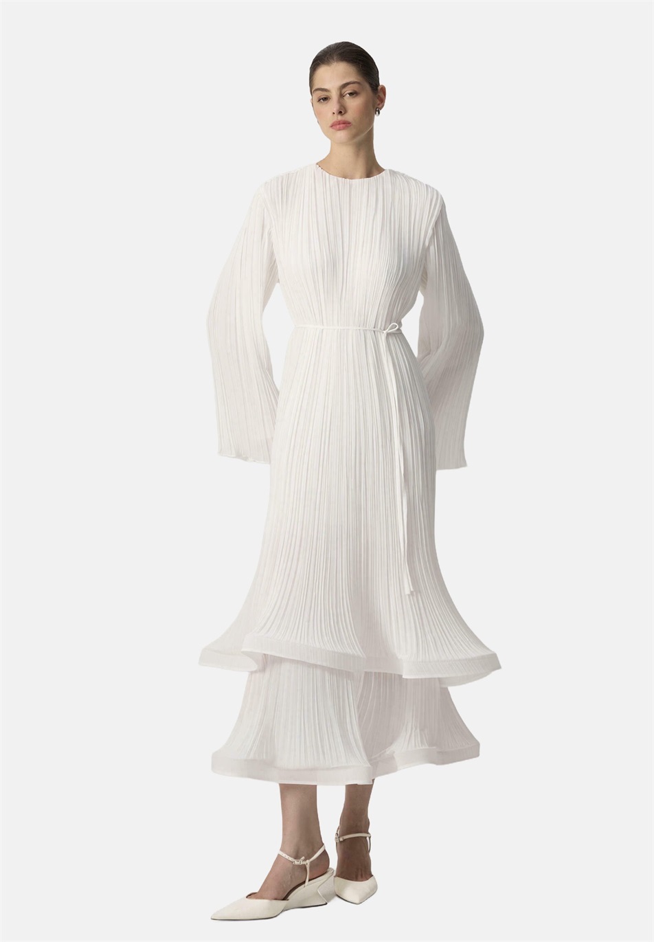 Touché Privé PLEATED WITH BINDING BELT - Maxikleid - white/weiß Touché Privé PLEATED WITH BINDING BELT - Maxikleid - white/weiß