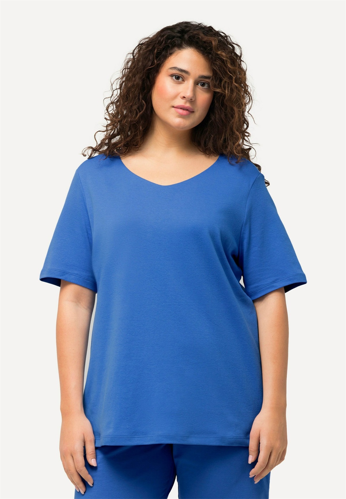 Ulla Popken T-Shirt basic - medium blue/beere-meliert