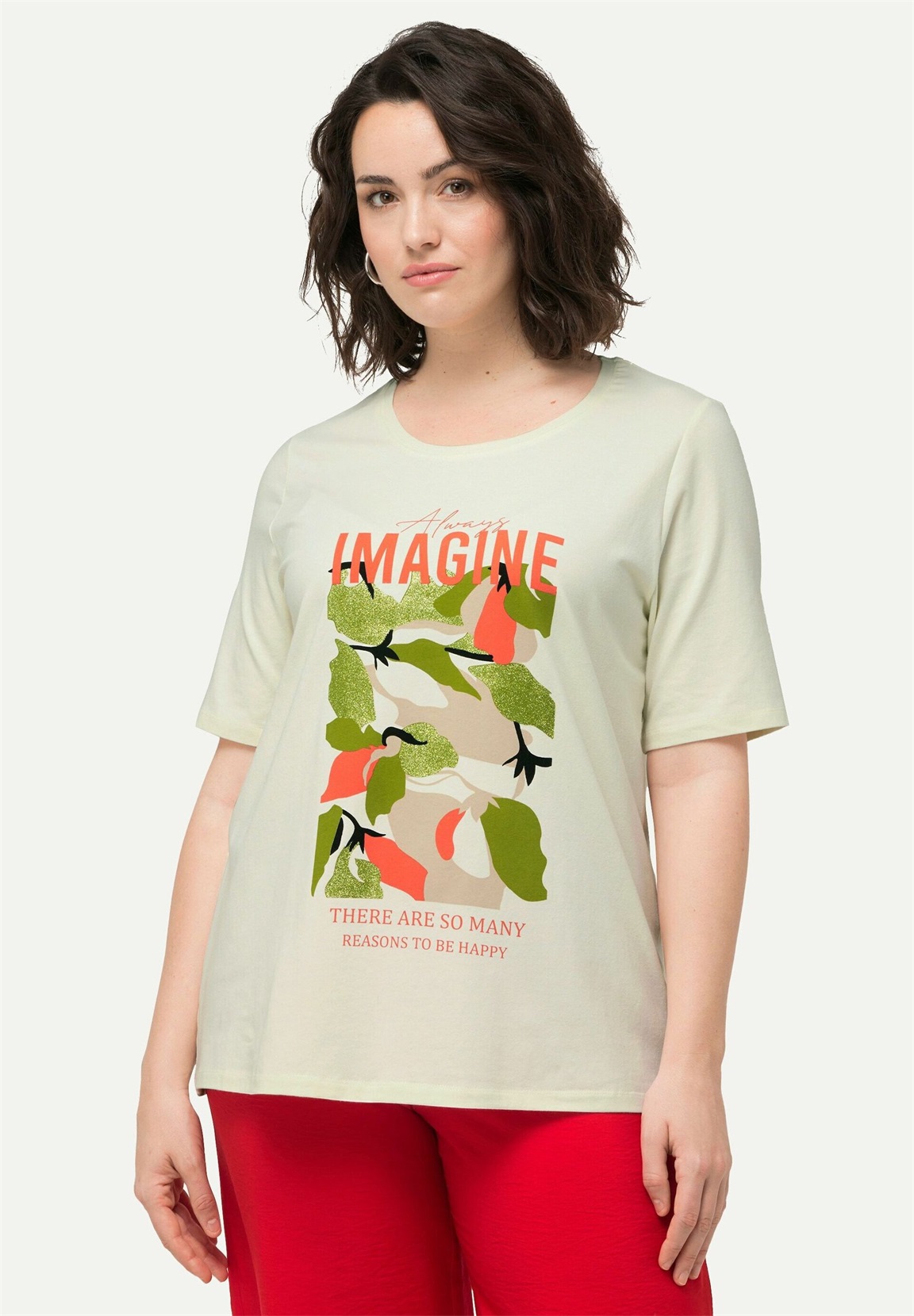 Ulla Popken IMAGINE SHORT SLEEVE GRAPHIC - T-Shirt print - saffron white/offwhite