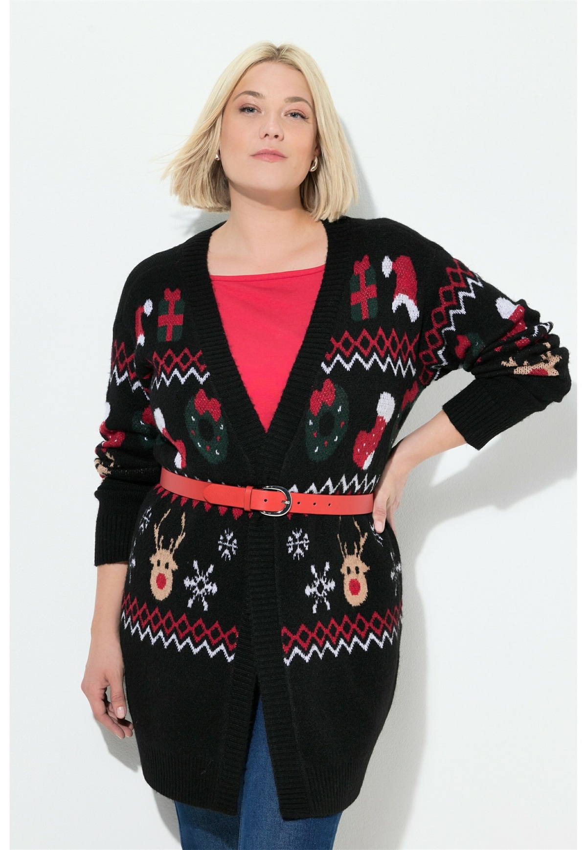 Ulla Popken Weihnachten Langarm - Strickjacke - black/schwarz