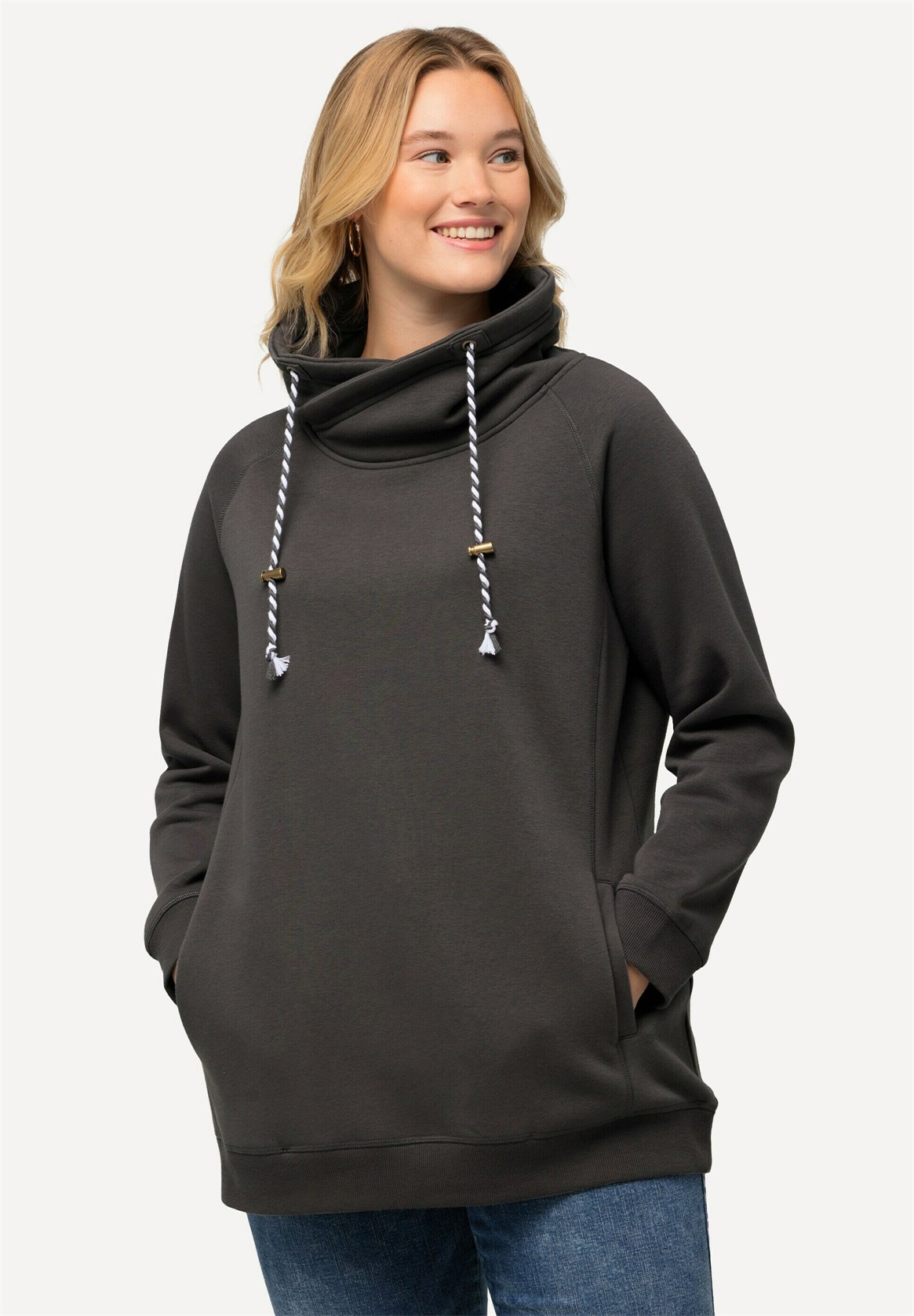 Ulla Popken MIT STEHKRAGEN RAGLANFORM LANGE ÄRMEL - Sweatshirt - anthracite/anthrazit