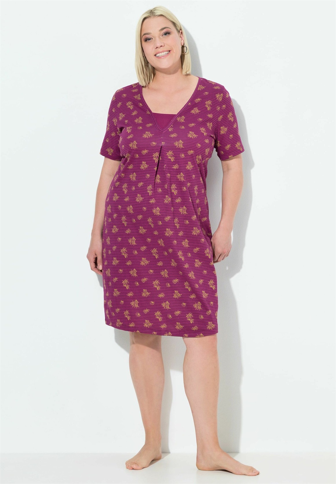 Ulla Popken PINSTRIPE PETAL SHORT SLEEVE - Nachthemd - fuchsia pink/pink