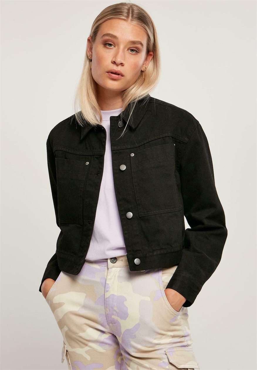 Urban Classics LADIES SHORT BOXY WORKER JACKET - Jeansjacke - black/schwarz
