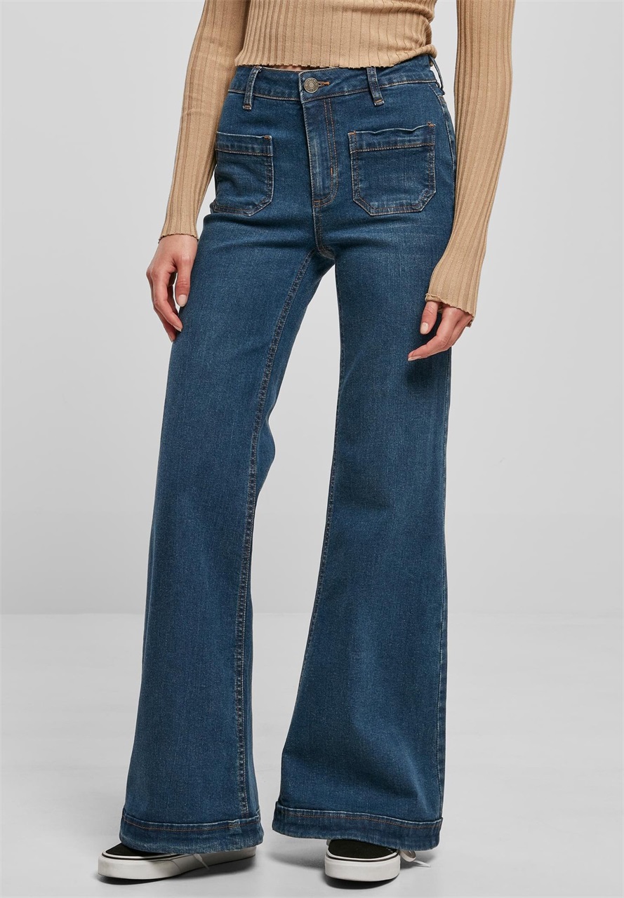 Urban Classics VINTAGE - Flared Jeans - deepblue washed/blau